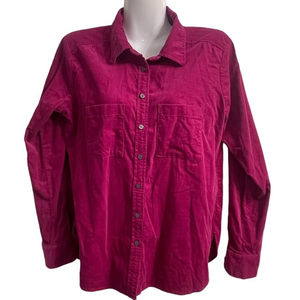 Loft SZ XS woman’s Fuchsia button down oversized corduroy top see measurement’s‎